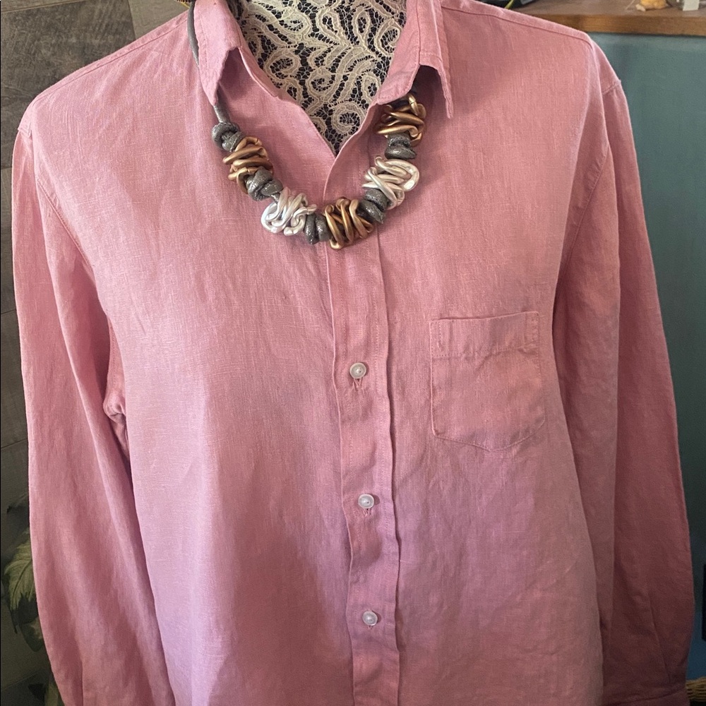 Frank & Eileen Pink/Mauve women’s linen long sleeve shirt - Picture 6 of 11